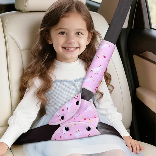 Miniatura 2 de COOLBEBE Juego de almohadillas de asiento para niños, cómodo cojín para hombros y vientre, funda universal para correa de asiento para refuerzo, Rosa
