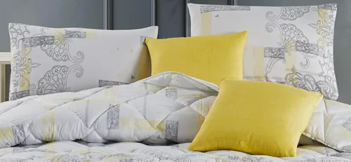 Miniatura 2 de Empire Home Fashi Juego de edredón de algodón turco de 5 piezas, color gris y amarillo, ropa de cama hecha a mano, tamaño matrimonial, Queen, King