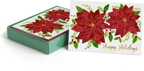 Miniatura 12 de Masterpiece - Tarjetas navideñas plateadas y rojas, juego de 15 tarjetas de Navidad en caja con detalles de aluminio y sobres a juego, tarjetas
