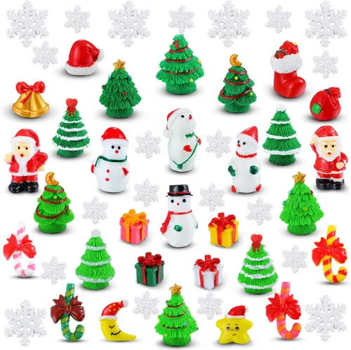 Skylety 50 figuras miniatura de Navidad, diminutas minifiguras de resina de Papá Noel, muñeco de nieve, árbol de Navidad, hadas, jardín, casa,