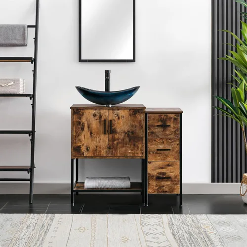Miniatura 36 de eclife Combo de Tocador de Baño de 36" con Lavabo, Gabinete Moderno de Soporte de Metal con Estante Inferior y Gabinete Lateral de Almacenamiento