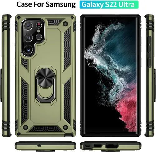 Miniatura 6 de Funda S22 Ultra para Samsung Galaxy S22 Ultra, con anillo de soporte, soporte ajustable, grado militar, protección resistente, a prueba de golpes