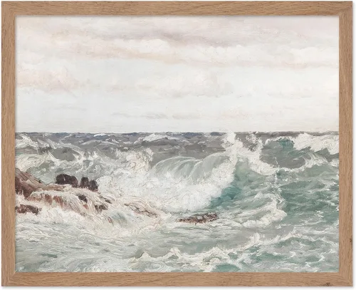 Poster Master Póster vintage de pintura de olas del océano, impresión retro del océano, bellas artes, arte de paisaje marino, regalo para hombres y
