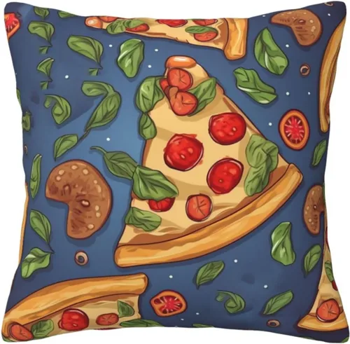 Miniatura 9 de Funda de almohada cuadrada suave con estampado de pizza, funda de cojín para decoración del hogar, sala de estar, cama, sofá automóvil, 12 x 12