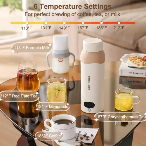 Miniatura 3 de Hervidor eléctrico de viaje, pequeño hervidor portátil de acero inoxidable 304 con apagado automático y 6 controles de temperatura