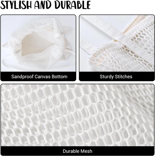Miniatura 3 de Zingtto - Bolso de playa de malla de lona, bolso de hombro plegable para playa