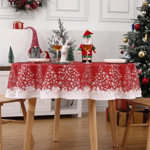 Miniatura 8 de ROYGROW Mantel Redondo de 60 Pulgadas para Navidad con Copo de Nieve y Árbol de Navidad Impreso, Fundas Decorativas Lavables para Cenas de Fiestas