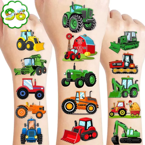 Miniatura 9 de Tatuajes temporales de tractor que brillan en la oscuridad para niños, 96 calcomanías precortadas luminosas de granja Recuerdos de fiesta