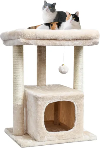 Miniatura 8 de SYANDLVY Árbol para Gatos de Interior para Gatos Adultos Grandes, Torre de Actividad Moderna con Postes Rascadores, Condominio con Percha de Felpa