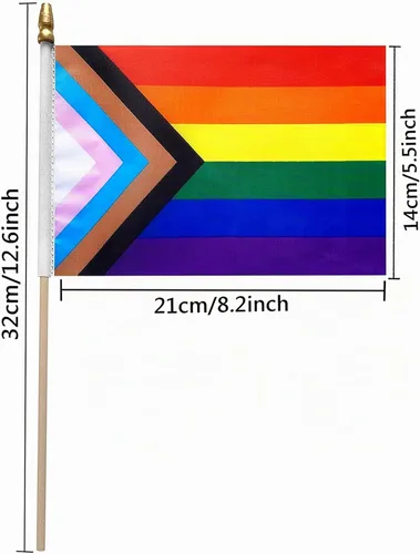 Miniatura 2 de Progress Rainbow - Juego de banderas de orgullo gay en palo de madera, pequeñas banderas de mano LGBTQ Inlcusivas, 5 x 8 pulgadas, paquete de 20