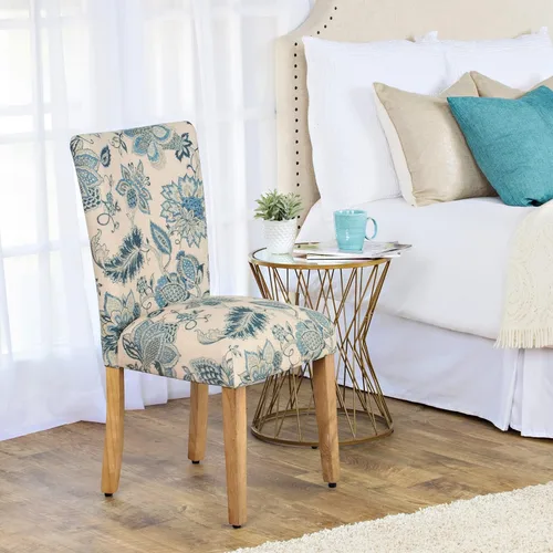 Miniatura 170 de Homepop Silla de comedor con detalles festoneados, sillas de comedor Parsons tapizadas, muebles decorativos para el hogar, tejido gris claro