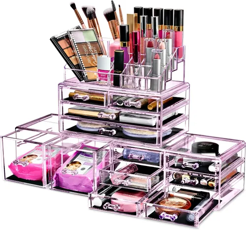 Miniatura 11 de Sorbus Organizador Grande de Maquillaje - Organizador Transparente y Apilable de Joyería y Maquillaje para Tocador, Almacenamiento de Baño, Cajonera
