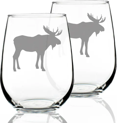 Miniatura 8 de Bevvee Moose Silhouette - Copa de vino sin tallo, regalos temáticos de cabina o decoración rústica, grande de 17 onzas