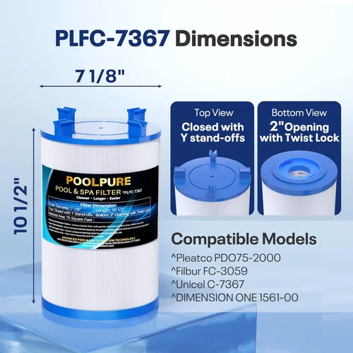 Miniatura 2 de POOLPURE Filtro de spa C-7367 sustituye a PD075-2000, Dimension One 1561-00, Filbur FC-3059, Excel Filters XLS-7005, Aladdin 17541, Baleen AK-60035