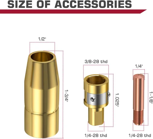 Miniatura 7 de ARCCAPTAIN para Miller Millermatic M-100/150 pieza de soldador de 0.030 pulgadas, boquilla de punta de contacto, kit de accesorios para pistola