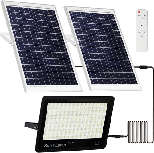 Miniatura 6 de Paquete de 2 luces LED solares de 100 W para exteriores con control remoto, luz solar de seguridad del atardecer al amanecer, impermeable, IP67