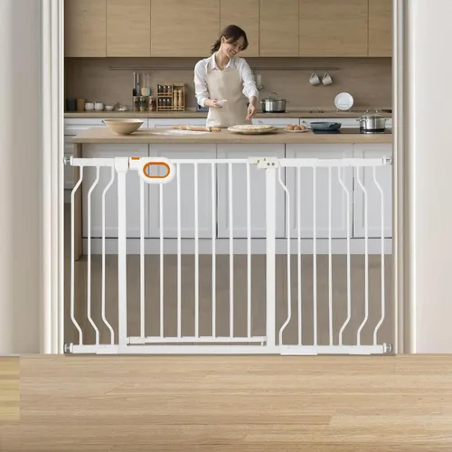 Miniatura 10 de owlie Puerta para bebés de interior de 75 a 85 pulgadas, puerta de seguridad extra ancha para perros, puerta de escalera grande, puertas ajustables