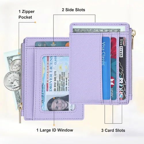 Miniatura 2 de Sodsay Estuche para tarjetas, cartera delgada con bolsillo frontal, para mujer, sujetatarjetas con llavero