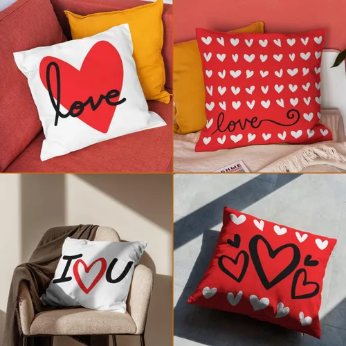 Miniatura 6 de Juego de 4 fundas de almohada decorativas para el día de San Valentín de 18 x 18 pulgadas, diseño de arpillera de corazón, fundas de cojín y cojines
