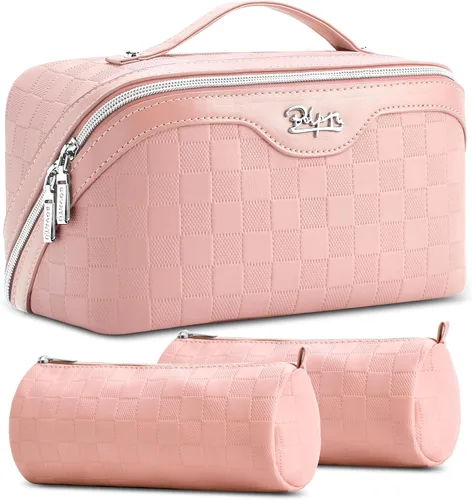 Miniatura 27 de BOYATU Bolsa organizadora de maquillaje de viaje, bolsa de cosméticos: Juego de 3 bolsas de maquillaje para mujeres con asa - Bolsas de aseo