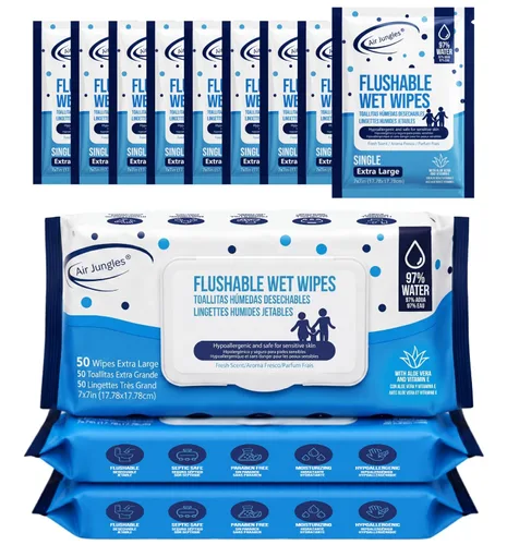Miniatura 13 de Air Jungles Toallitas desechables de 150 unidades para adultos y niños, XL de 7 x 7 pulgadas con aloe vera y vitamina E para piel sensible