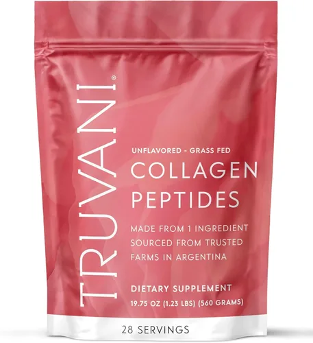 Truvani - Péptidos de colágeno hidrolizado | Sin sabor | 28 porciones | Polvo de proteína de colágeno alimentado con pasto de 20 g | Promueve la