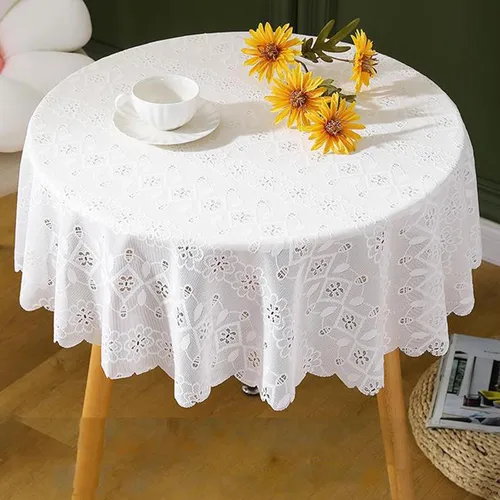 Miniatura 2 de Jeloris Mantel redondo de encaje blanco con patrón floral de 48 pulgadas, mantel de encaje bordado rústico para uso diario y bohemio