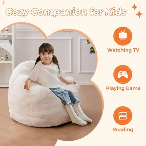 Miniatura 5 de MAXYOYO Puf para niños, sofá de puf en forma de floral, sofá de felpa de piel sintética para niños y niñas, sofá acogedor para guardería, Beige