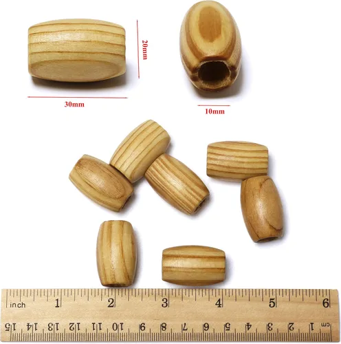 Miniatura 6 de Cuentas de madera grandes ovaladas a rayas - 20x30 mm - 40 cuentas - Agujero de 10 mm - Cuentas de madera de calidad para proyectos