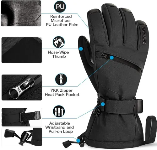 Miniatura 6 de Guantes de esquí Unigear impermeables para pantalla táctil, guantes de snowboard, para clima frío, para hombres y mujeres.