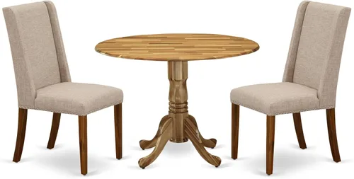 Miniatura 21 de East West Furniture DLFL3-ABK-21 - Juego de mesa de comedor de 3 piezas contiene una mesa de cocina redonda con gotas y 2 sillas de comedor Parsons