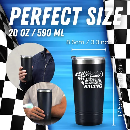 Miniatura 5 de Onebttl Taza de Café de Viaje para Amantes de Carreras de Auto, Taza Termo Aislada de Acero Inoxidable 590ml/20oz, Mensaje "Preferiría estar viendo