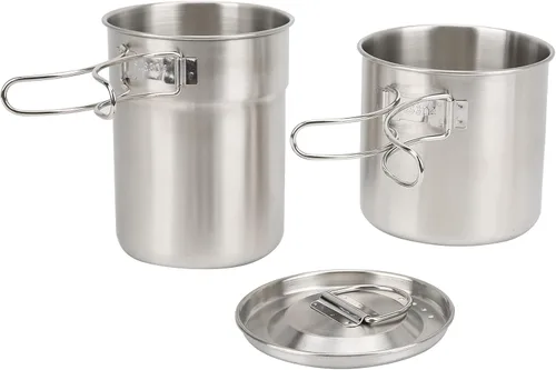 Taza de camping plegable de acero inoxidable con tapa para llama directa de fuego abierto para mochilero/senderismo/camping catering al aire libre