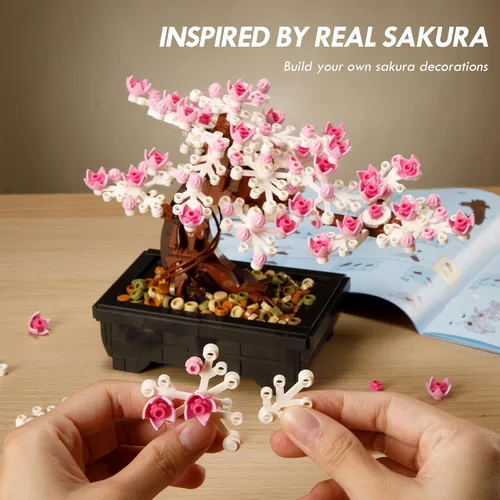 Miniatura 5 de Juegos de construcción de árboles de cerezo, juegos de árboles bonsái Le-go para adultos, colección botánica 3 en 1, planta de bricolaje, regalo
