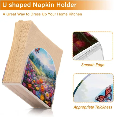 Miniatura 4 de Servilleteros de flores de primavera con mariposas para mesas, servilleteros de acrílico transparente, servilleteros de cóctel para cocina