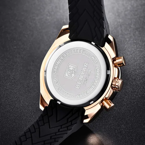 Miniatura 4 de BENYAR Fashion - Reloj de pulsera de cuarzo para hombre, con cronógrafo de silicona, impermeable, para negocios, casual, diseño deportivo, perfecto