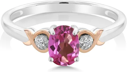 Miniatura 33 de Gem Stone King Anillo de compromiso de plata de ley 925 y oro rosa de 10 quilates, piedra preciosa ovalada de 0.276 x 0.197 in, con acento
