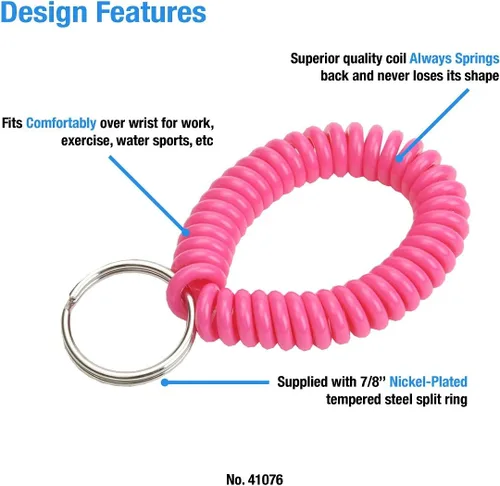 Miniatura 56 de Lucky Line - Resorte de muñeca en espiral de 2 pulgadas de diámetro con llavero de acero, multicolor, pulsera flexible para muñeca, se estira hasta