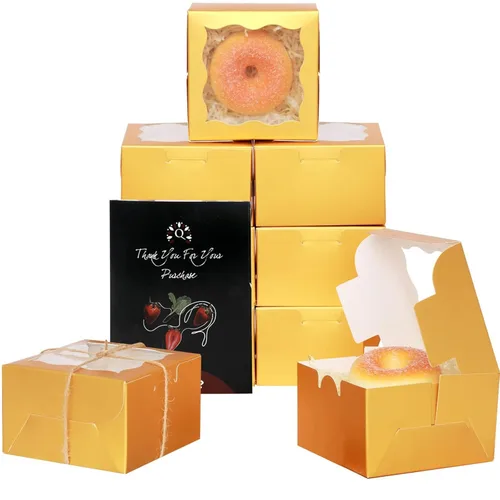 Miniatura 18 de qiqee Cajas de panadería negras con ventana de 4 x 4 x 2.5 pulgadas, 100 paquetes de mini cajas de galletas para macarrones, cajas de pastelería