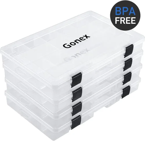 Miniatura 4 de Gonex Cajas de aparejos de pesca, bandejas de aparejos 3600 3700 con divisores ajustables, organizador de caja de aparejos de plástico transparente