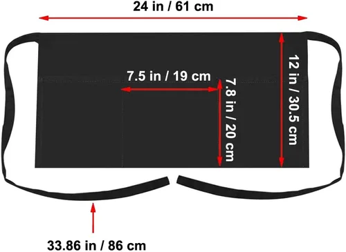 Miniatura 3 de TopTie Delantal de cintura para camarera con impresión personalizada con 3 bolsillos, mitad delantal de cocina de restaurante Negro