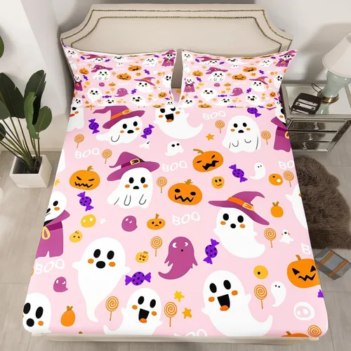 Miniatura 21 de Juego de sábanas bajeras con bonito diseño de gato negro para niños y niñas, diseño de dibujos animados de Halloween, gato, animales, sábanas
