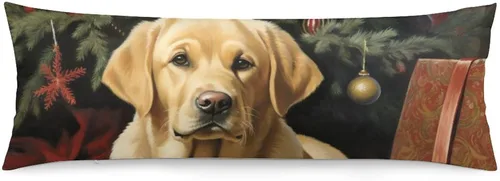 Funda de almohada para el cuerpo, linda y divertida funda de almohada decorativa para varios perros y amigos, color amarillo, laboratorio, Navidad,