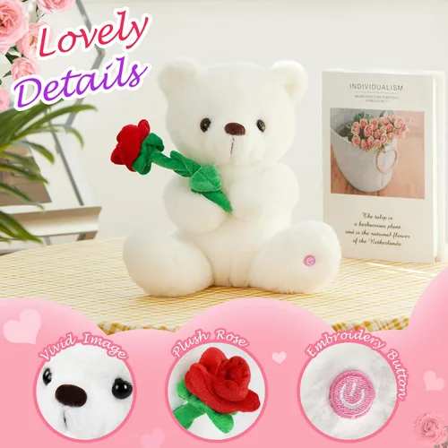 Miniatura 2 de Houwsbaby Oso de peluche brillante con oso blanco y rosa, juguete de peluche suave con luces LED de noche, cumpleaños, Navidad, para niños pequeños