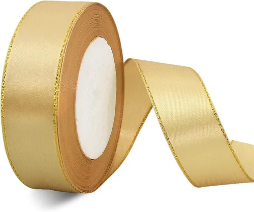 Miniatura 9 de TONIFUL Cinta de satén fina de 1 pulgada x 25 yardas con bordes dorados, cintas de tela de borde dorado para envolver regalos, boda, cumpleaños