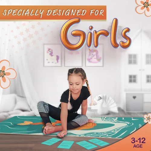 Miniatura 3 de Set de Esterillas de Yoga para Niños de ABTECH - Cómoda Esterilla de Yoga Infantil de Dinosaurio para Niño con 12 Tarjetas de Yoga, Bolsa de Sirena