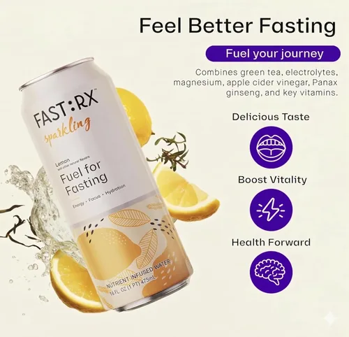 Miniatura 3 de FAST:RX Bebida de electrolitos en ayunas, hidratación sin azúcar, cero calorías, con vitaminas y minerales, ayuno intermitente y ceto, limón