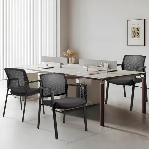 Miniatura 8 de CLATINA Sillas de oficina apilables para recepción de invitados con brazo, silla de sala de espera con respaldo de malla con asiento de tela Negro