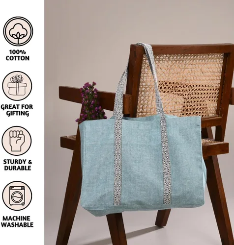 Miniatura 3 de Folkulture Bolso tote para mujer, lona, Verde salvia, Bolso tote