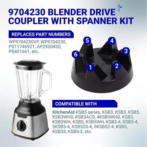 Miniatura 6 de BlueStars - Acoplador de accionamiento de licuadora ultra duradero 9704230 con kit de llave inglesa, piezas de repuesto fácil de instalar, ajuste
